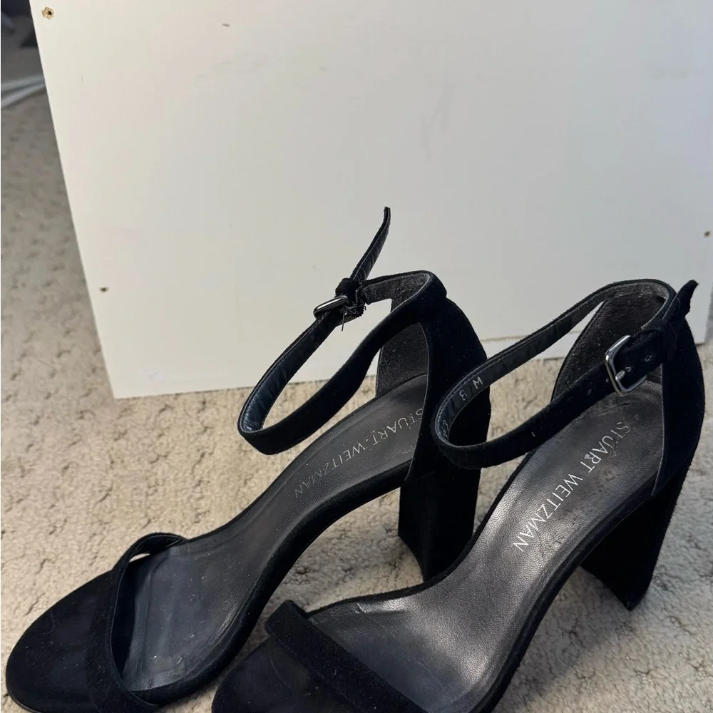 Stuart Weitzman Black Block Heel Sandals - Picture 3 of 5